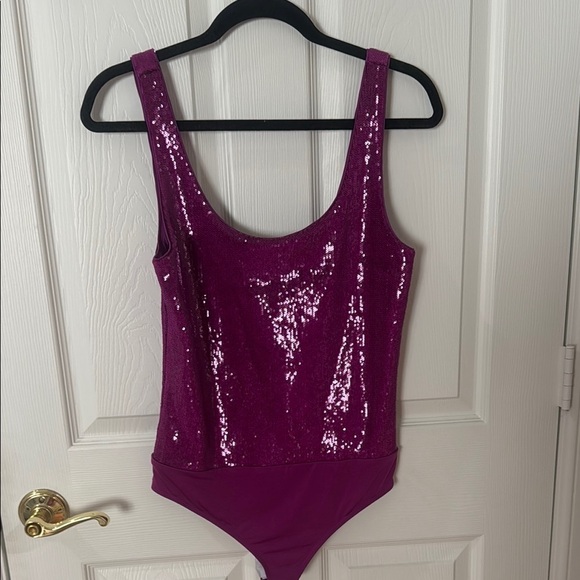 NWT purple sequin thong bodysuit express size medium - Picture 1 of 4